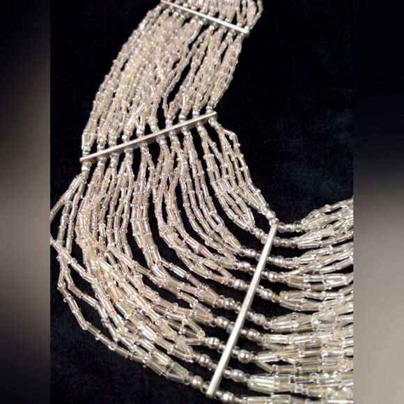 Vintage Clear Glass Beaded Beads Silver Waterfall Necklace Formal Party Bridal - Picture 5 of 16
